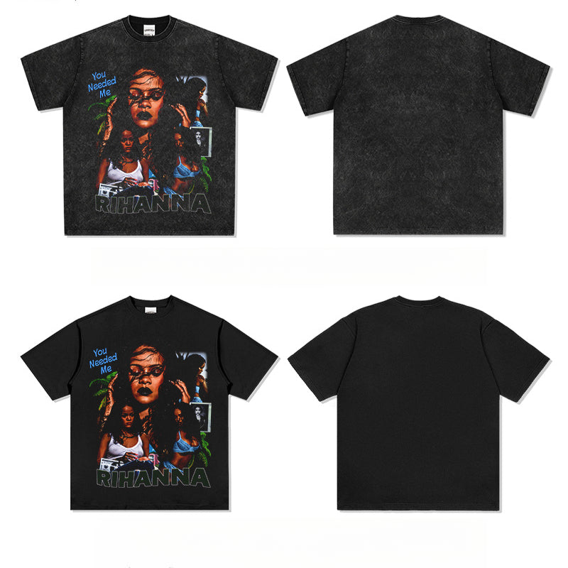 Cool t rapper hip hop rap Rihanna vintage print short sleeve top