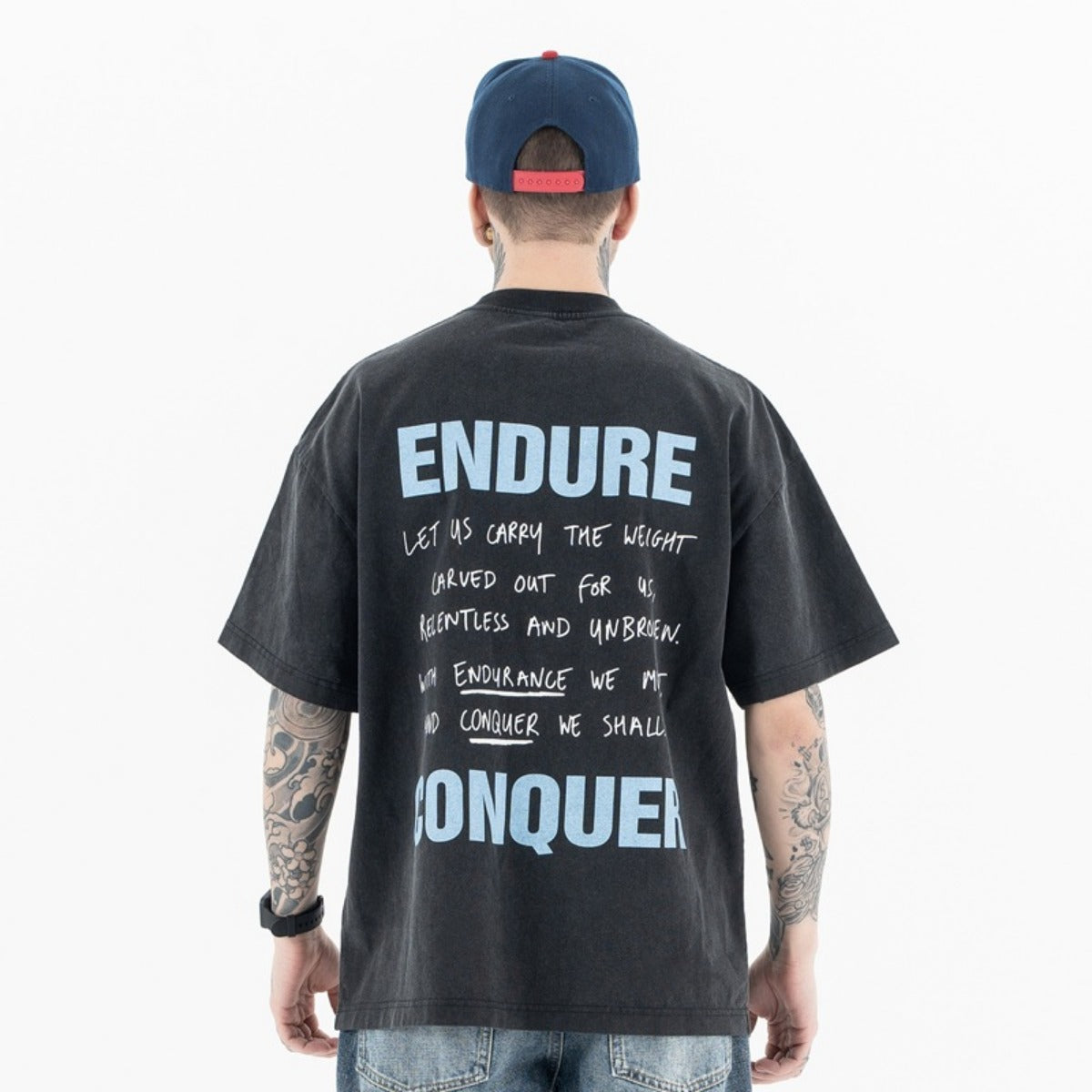 Vintage College Shirts summer gradual change print wash round neck short sleeve T-shirt