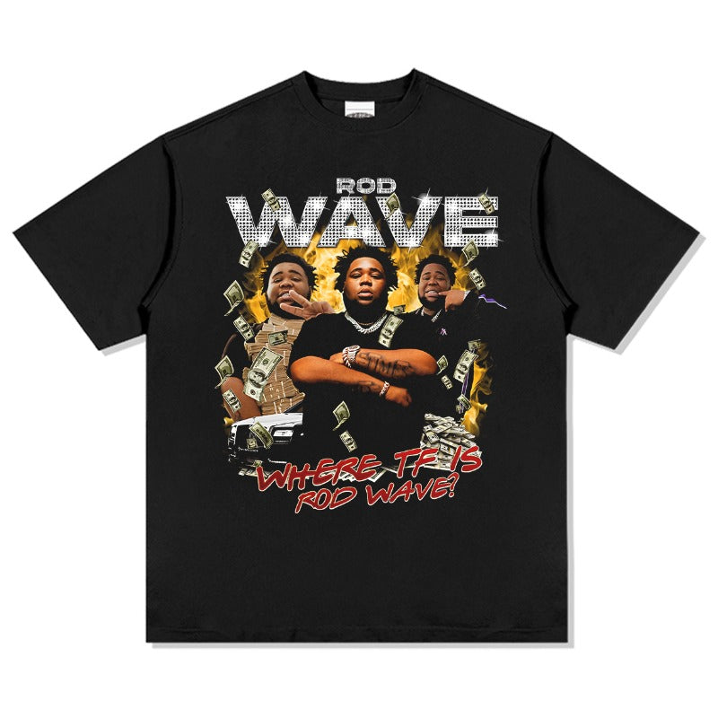 Marcas streetwear usa vintage hip hop Rod Wave print short sleeve t-shirt