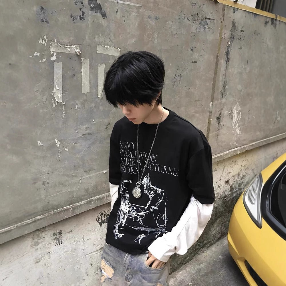Streetwear Eua t-shirt "Ebony Nocturist" printed cotton short-sleeved t-shirt