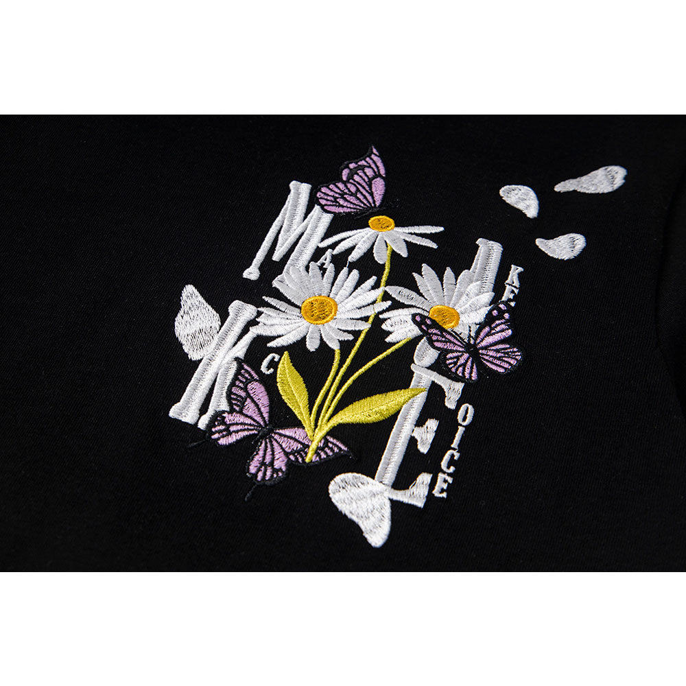 Hip Hop Clothes New York Vintage Embroidered Floral Summer Short Sleeve T-Shirt