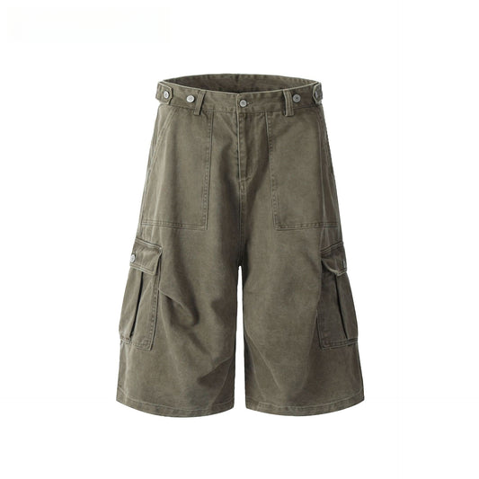 Hip Hop Pants For Boys Vintage Washed Old Multi-Pocket Tooling Shorts