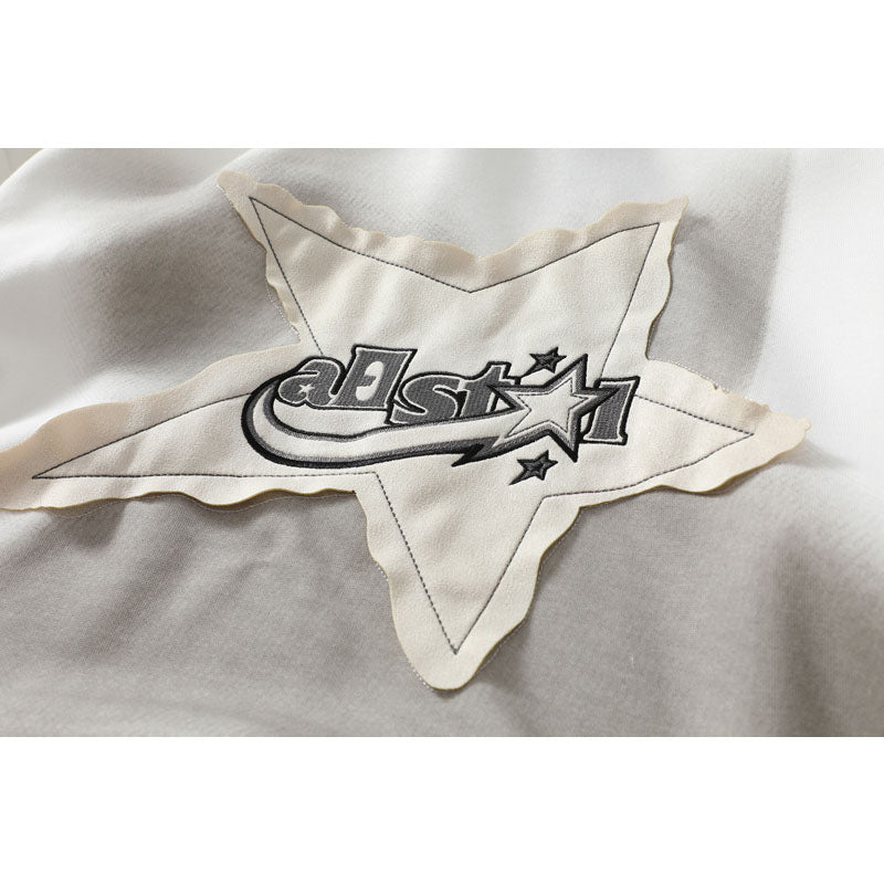 Streetwear Hoodie gradual change print pentagram patch embroidered hooded sweater