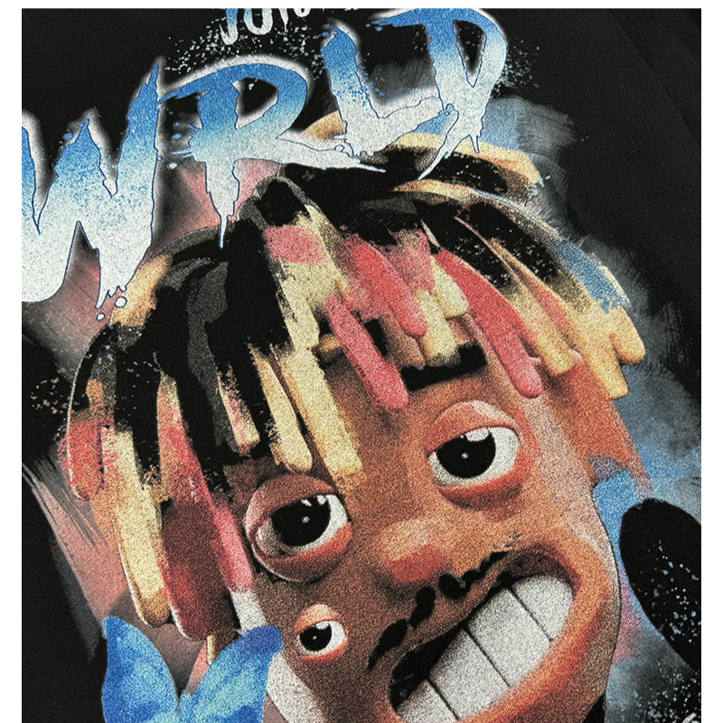 Cool t rapper rap Juice Wrld print hip hop short sleeve vintage loose