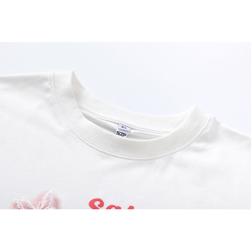 Vintage Tišö Rt Cat Butterfly Short Sleeve T-Shirt Summer Loose Top