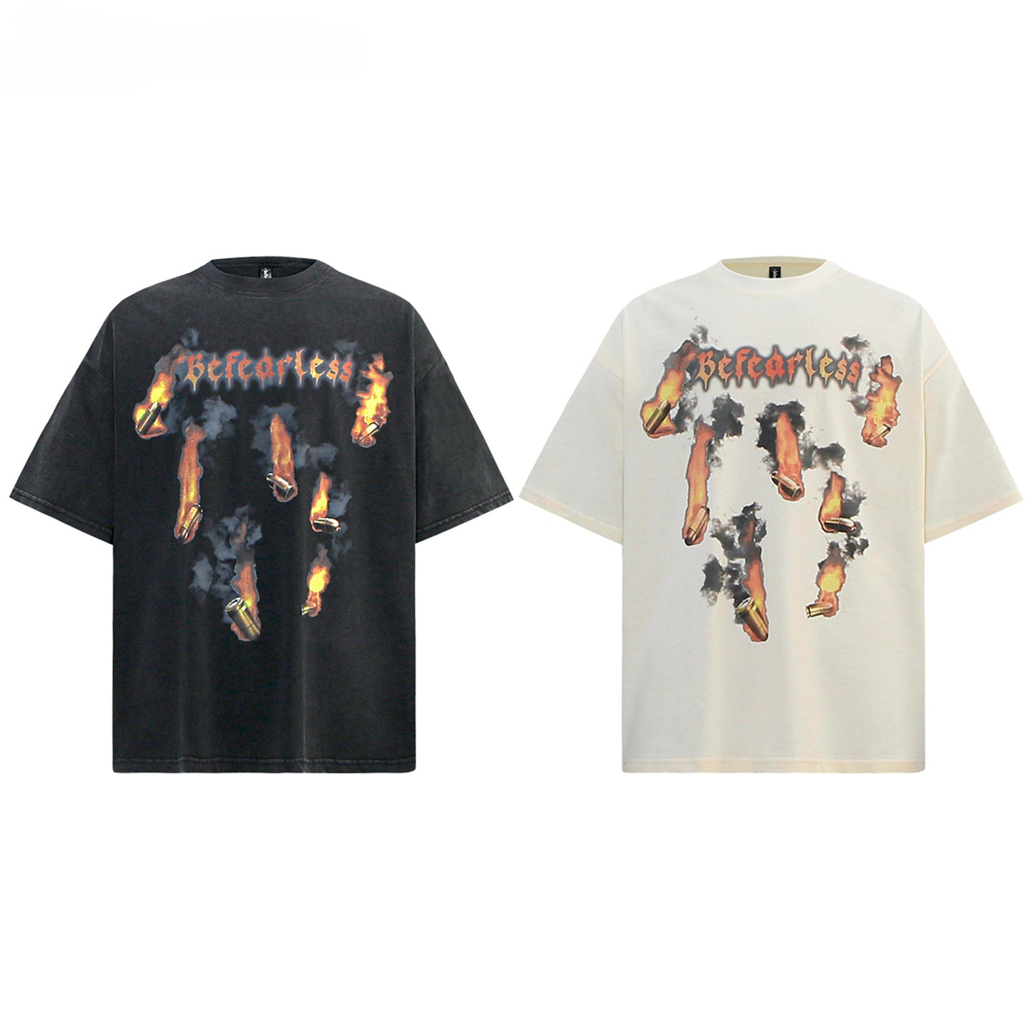 80s And 90s Vintage T Shirts Flame Bullet Short Sleeve Men's and Women's Summer Loose Top
