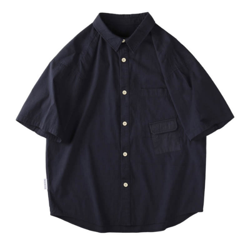 Men T-shirts Vintage Short Sleeve Loose Pocket Shirt Summer