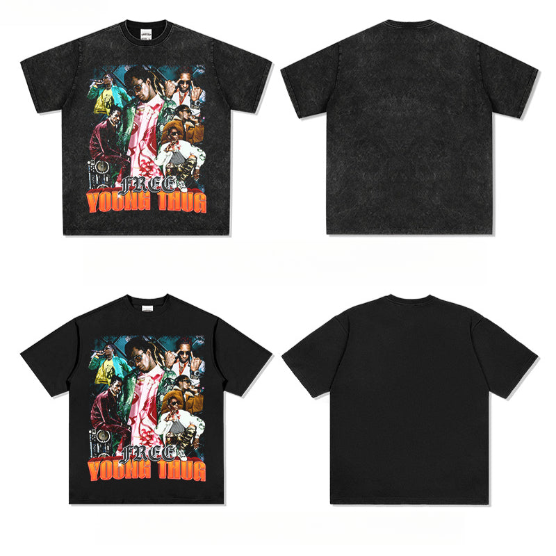 Cool t rapper hip hop Young Thug print vintage hiphop short sleeve t-shirt