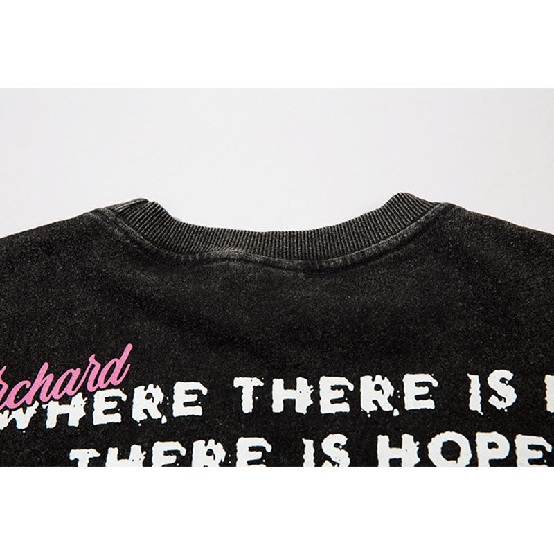 Vintage T Shirts Hip Hop Butterfly Print Washing Water Old Long Sleeve T-Shirt