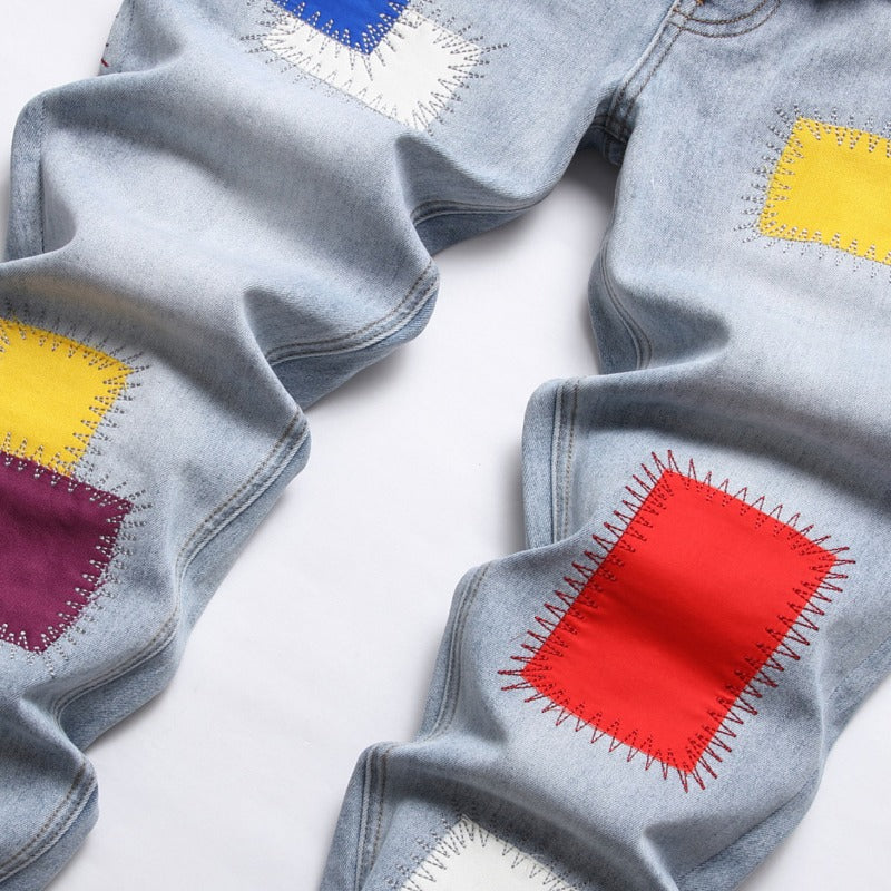 1990 Fashion Jeans Embroidered Jeans Blue Trousers
