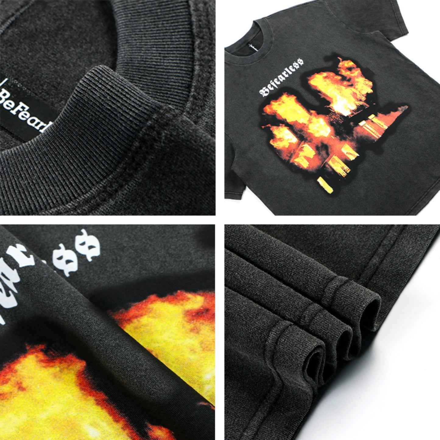 80s And 90s Vintage T Shirts Flame Short Sleeves Men's and Women's Summer Loose