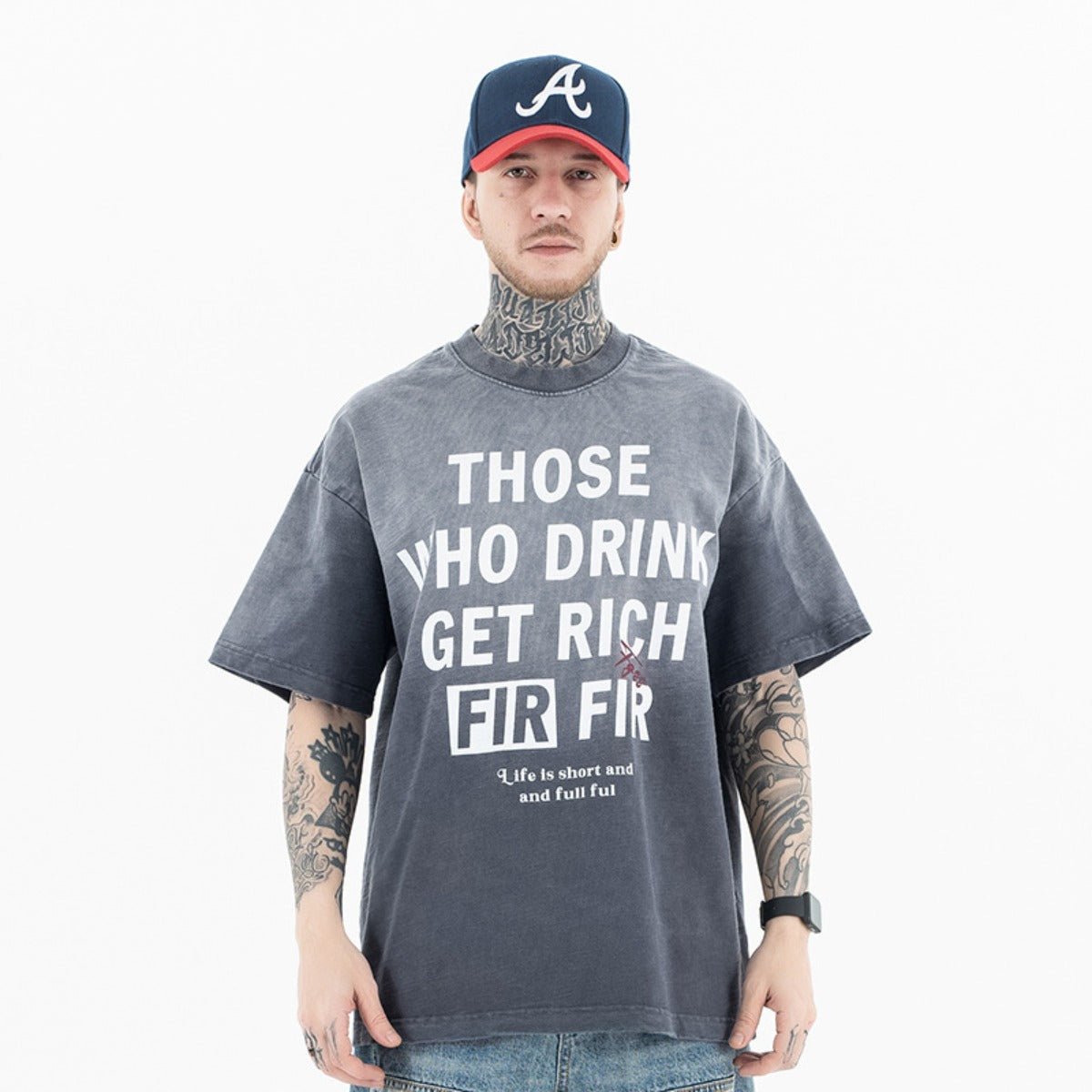 Vintage College Shirts Summer gradual change letter print short sleeve T-shirt