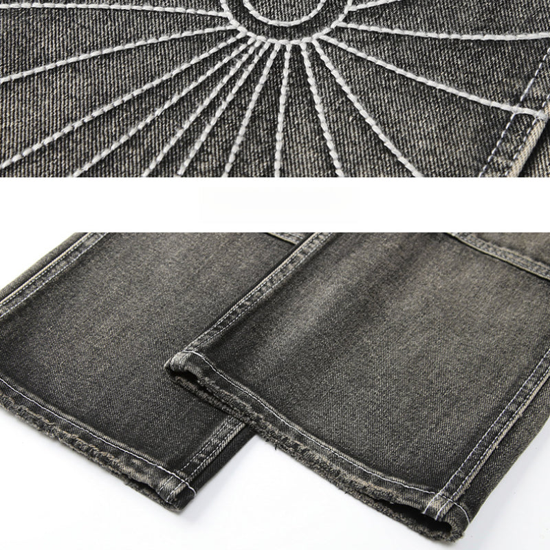 1990 Fashion Jeans Embroidered Spider Web Casual Loose Jeans