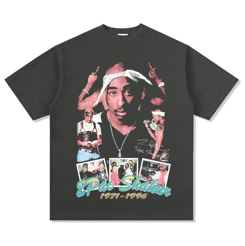 Marcas streetwear usa vintage hip hop tupac print short sleeve t-shirt