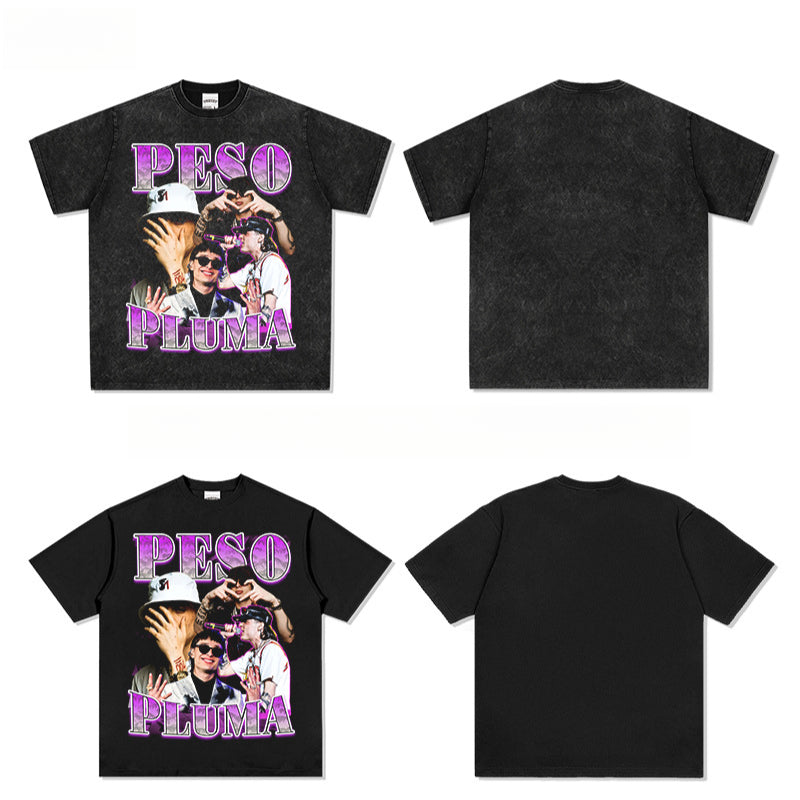 Marcas streetwear usa hip hop Peso Pluma print short sleeve t-shirt