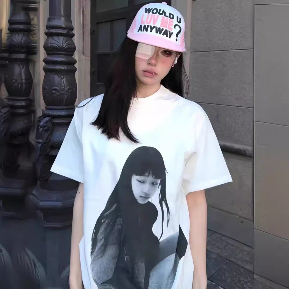 Streetwear Eua t shirt Kuriyama Qianming people pure cotton double yarn digital printing summer loose cleanfit short sleeves