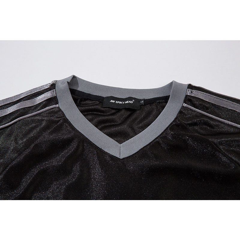 Marcas De Streetwear Vintage Sport Three-Bar Letter Print Ball Jacket Short Sleeve T-Shirt