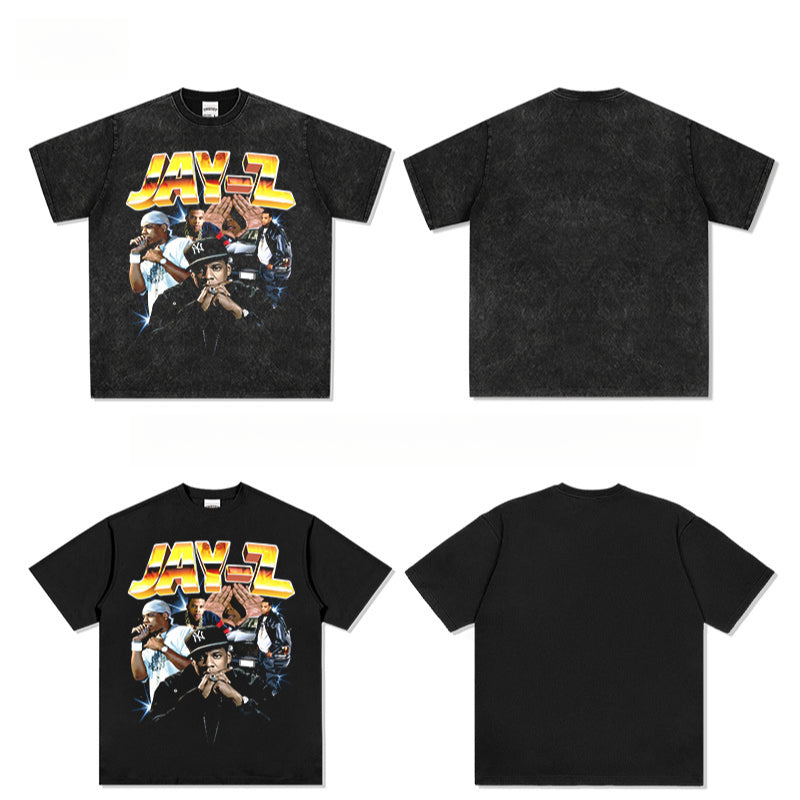 Outfit streetwear vintage hip hop JAYZ print short sleeve t-shirt