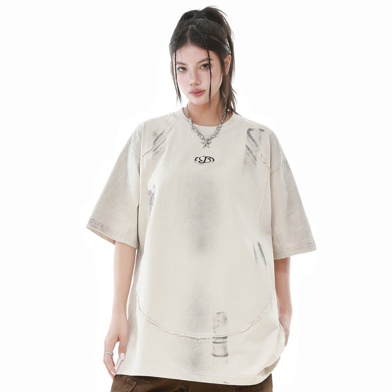 Camisas Retros Wash do old mottled oversized short sleeves