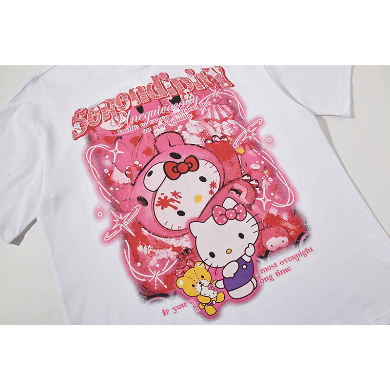 Nyc 1990 Shirt Summer Cartoon Printed Kitten Crew Neck T-Shirt