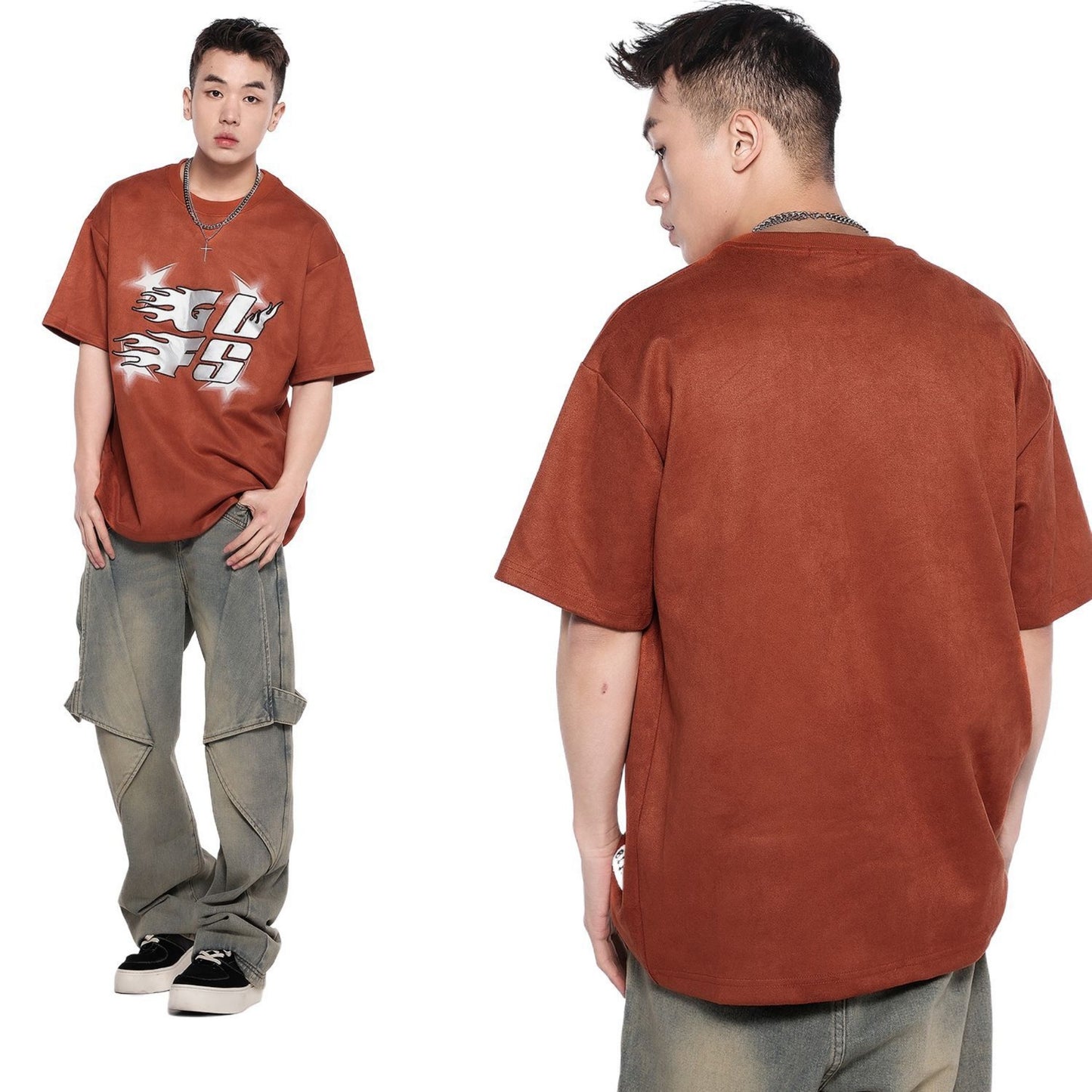 Unisex T-shirts Summer Embroidery Men's Loose Crew Neck Short Sleeve T-Shirt