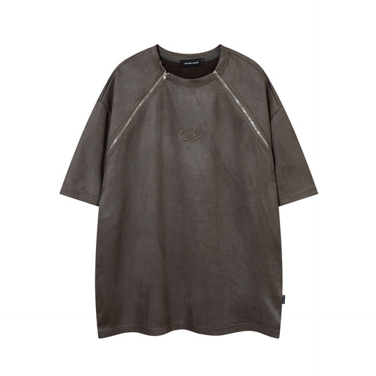 1990 Fashion T-Shirt Summer Double Zipper T-Shirt Retro Short Sleeve T-Shirt