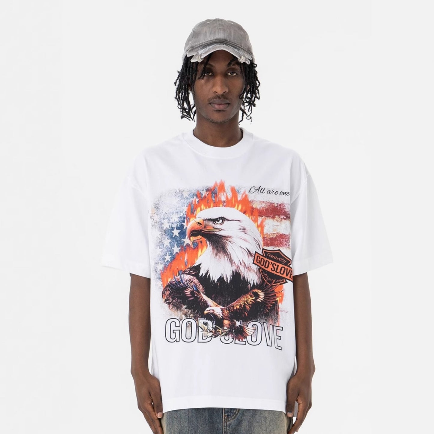 Vintage College Shirts Eagle Letter Print Summer Short Sleeve T-Shirt