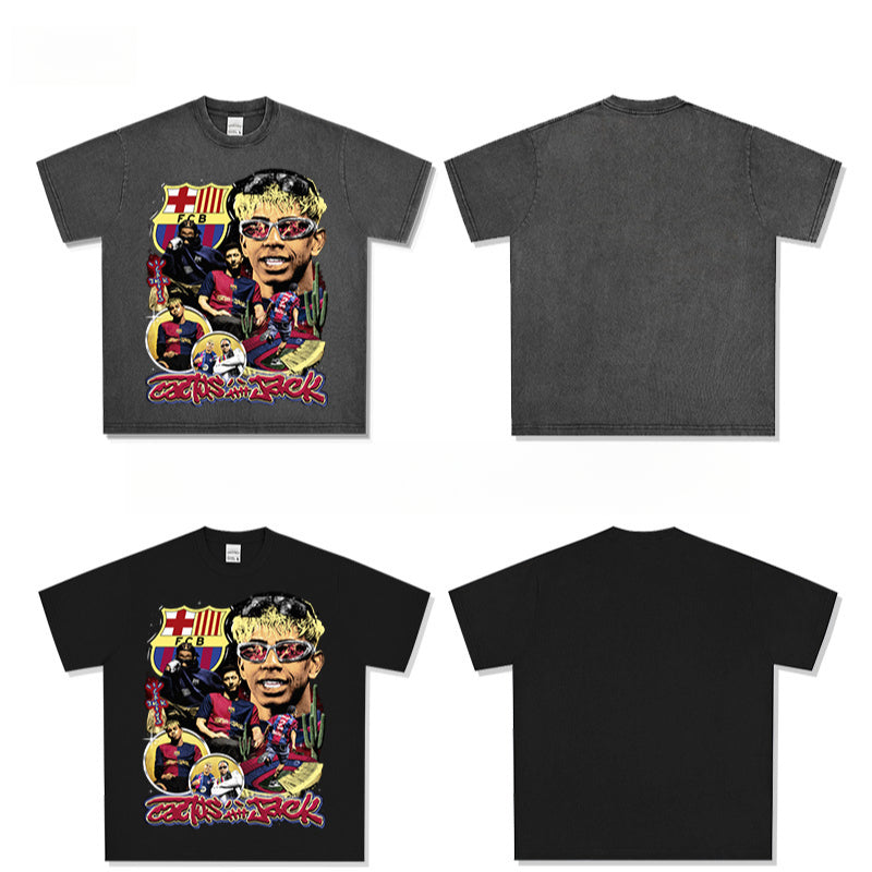 Outfit streetwear vintage barça x travis scott front print short sleeve t-shirt
