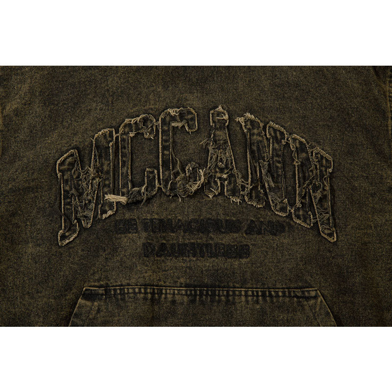 Streetwear Hoodie Vintage Washed Old Denim Hooded Sweater Embroidered Jacket