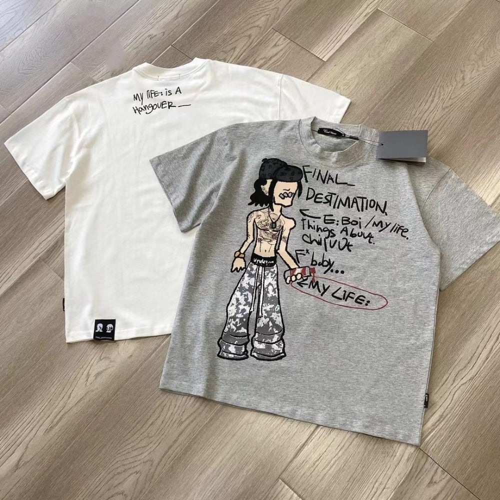 Streetwear Eua t shirt cotton cyberpunk print summer loose vintage couple top