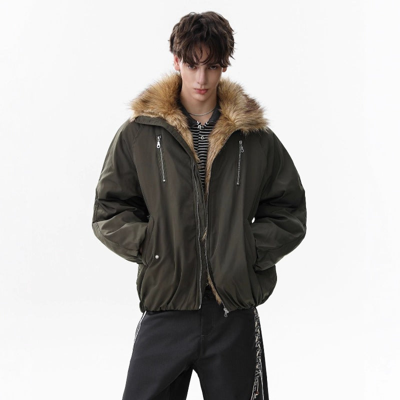 Unisex down jacket men's winter retro fur collar