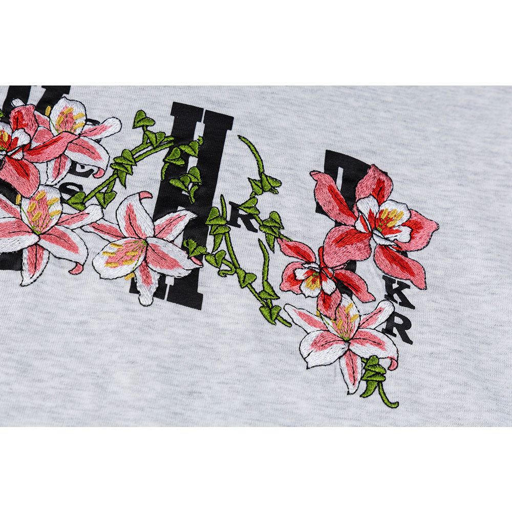 Hip Hop Clothes New York Vintage Floral Embroidery Short Sleeve T-Shirt