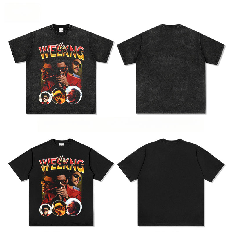 Cool t rapper vintage Weeknd print short sleeve hip hop loose t-shirt