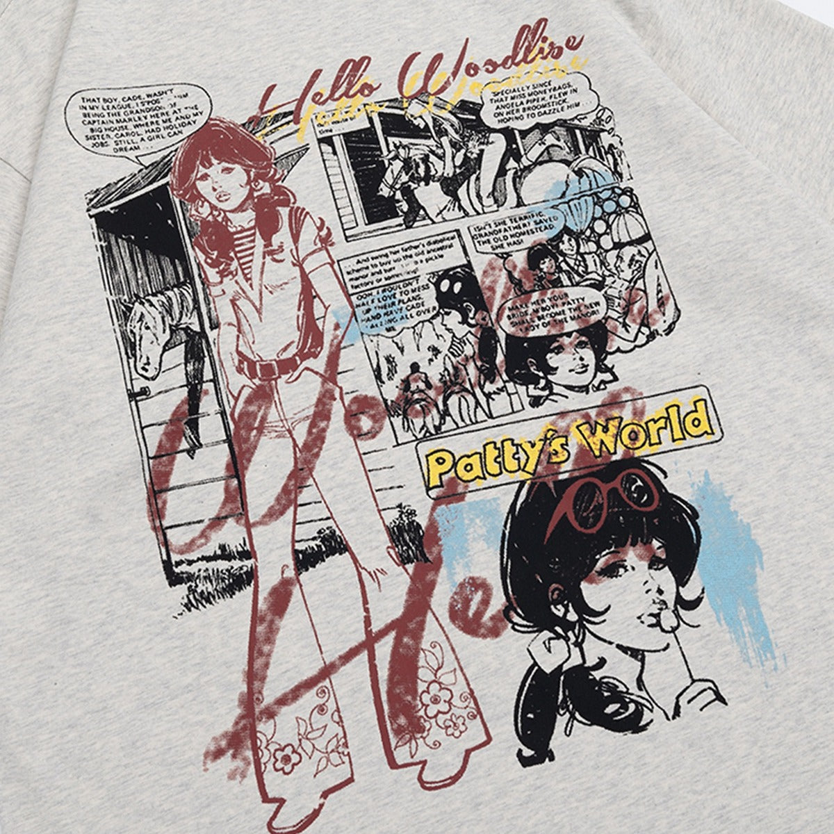90s West Coast Hip Hop Fashion T Shirts Cartoon Graffiti Comic Girl Cotton Short Sleeve T-Shirt
