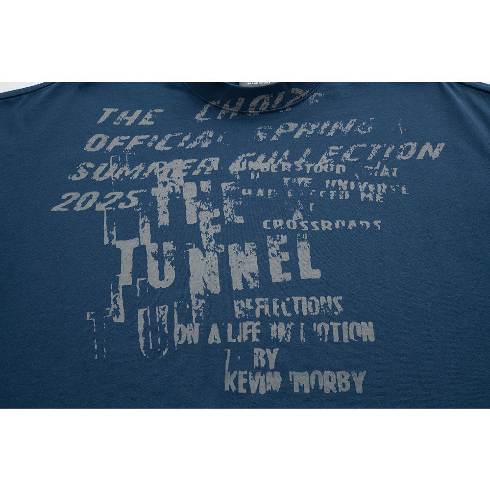 Nostalgia T Shirts Vintage Washed Alphabet T-Shirt Loose Crew Neck Top
