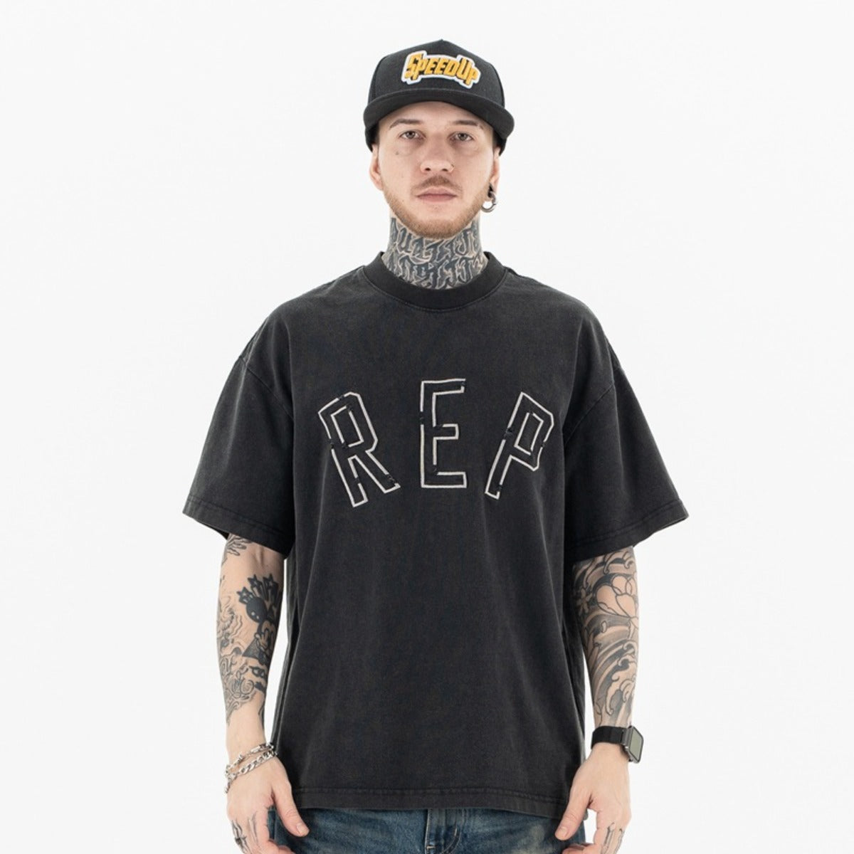 Vintage College Shirts Summer REP Alphabet Embroidery Old Crew Neck Short Sleeve T-Shirt