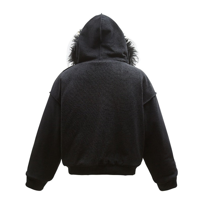 Unisex Down Jacket Winter Fur Collar Vintage Lamb Down Warm Padded Jacket