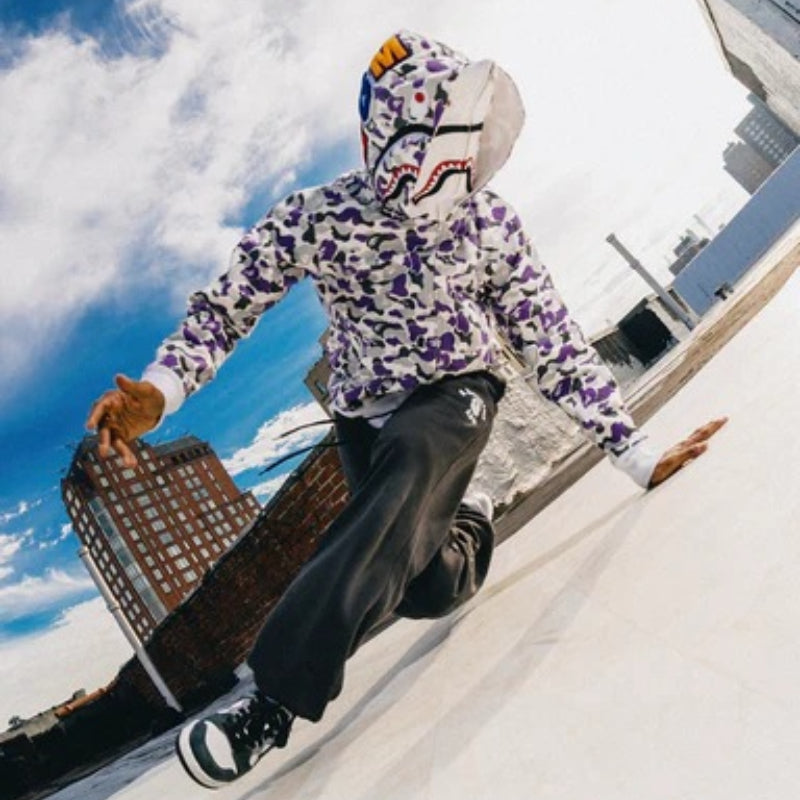 Ape Hoodie Shark with Camo Hooded Cardigan Zip Sweater Double Hat Jacket