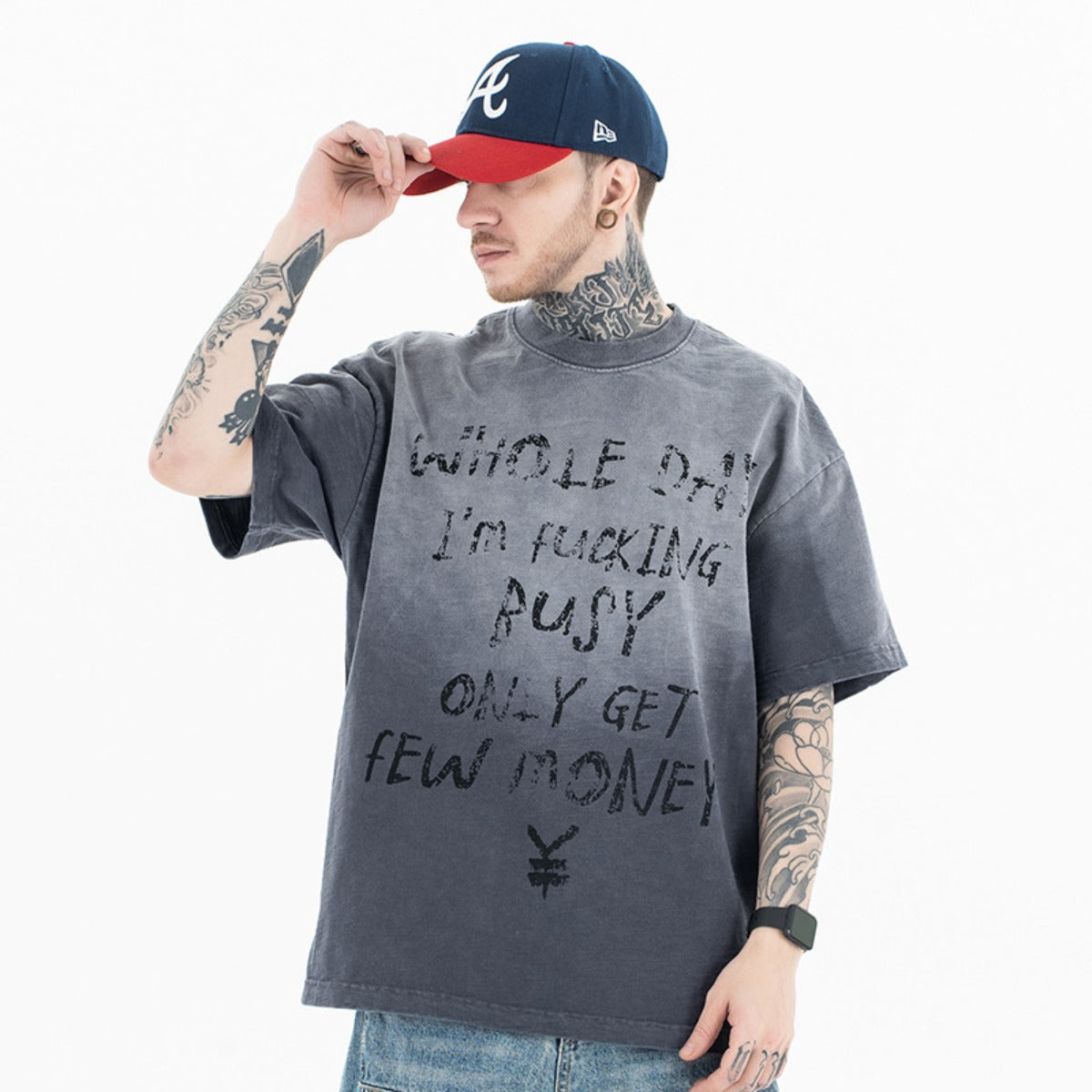 Vintage 90s Hip Hop Clothing Summer Graffiti Letter Print Short Sleeve T-Shirt