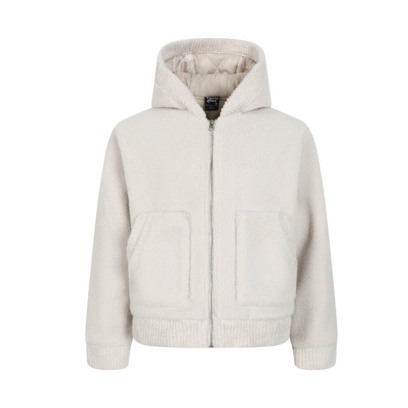 Unisex Down Jacket Winter Lamb Fleece Hooded Jacket