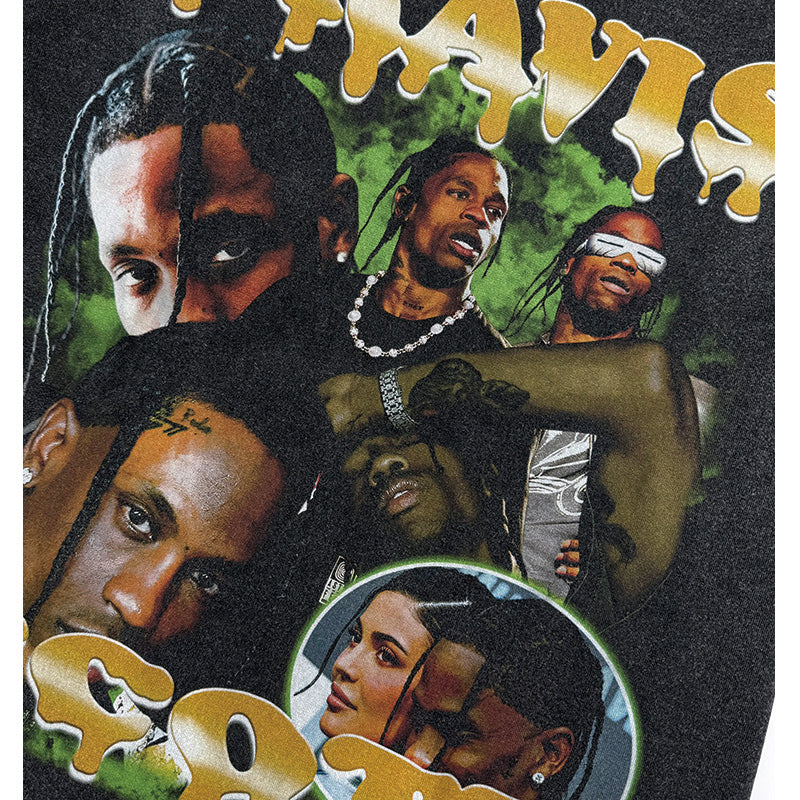 Streetwear masculino vintage hip hop Travis Scott Travis print short sleeve t-shirt