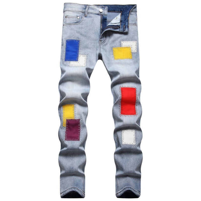 1990 Fashion Jeans Embroidered Jeans Blue Trousers