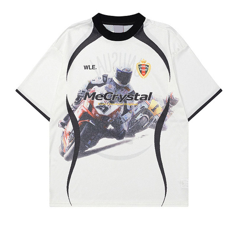 Racing oversized t shirt retro racing college jersey short sleeve t-shirt