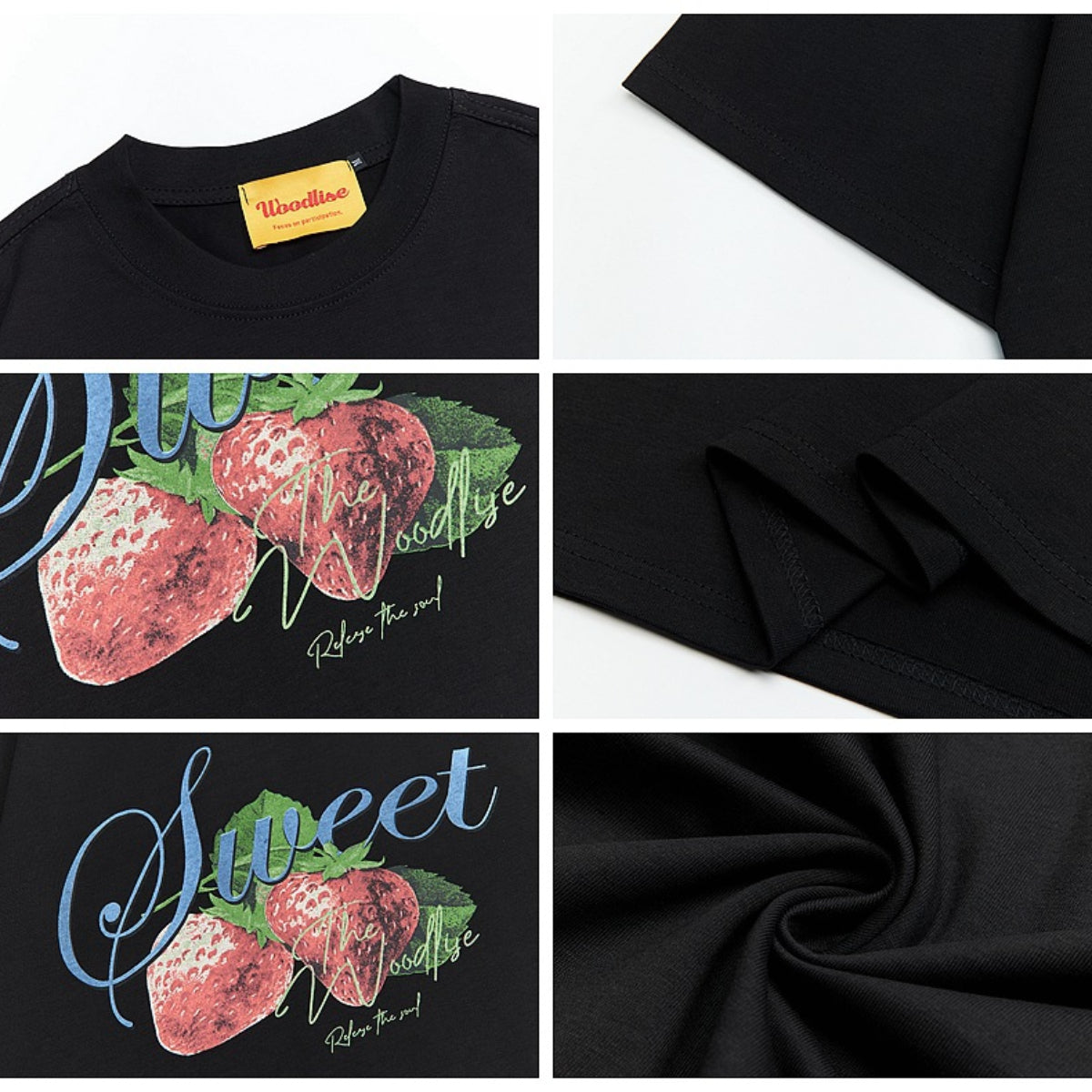90s West Coast Hip Hop Fashion T-Shirts Strawberry Print Cotton Short Sleeve T-Shirts