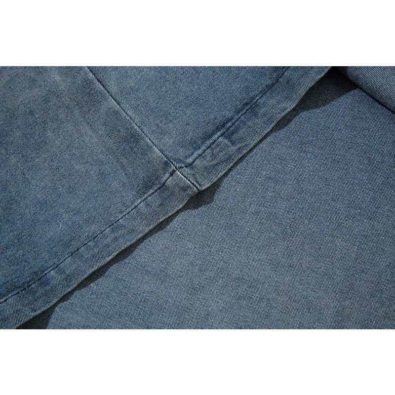 Marcas De Streetwear Washed Denim POLO Vintage Embroidered Lapel Sweater