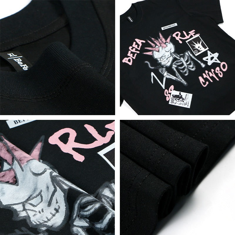 80s And 90s Vintage T Shirts Graffiti Skull Men's and Women's Short Sleeve T-Shirts