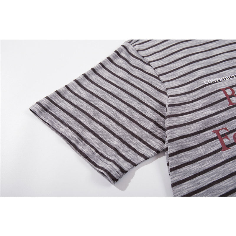 Casual Street Wear Black and White Striped Short Sleeve T-Shirt Cleanfit
