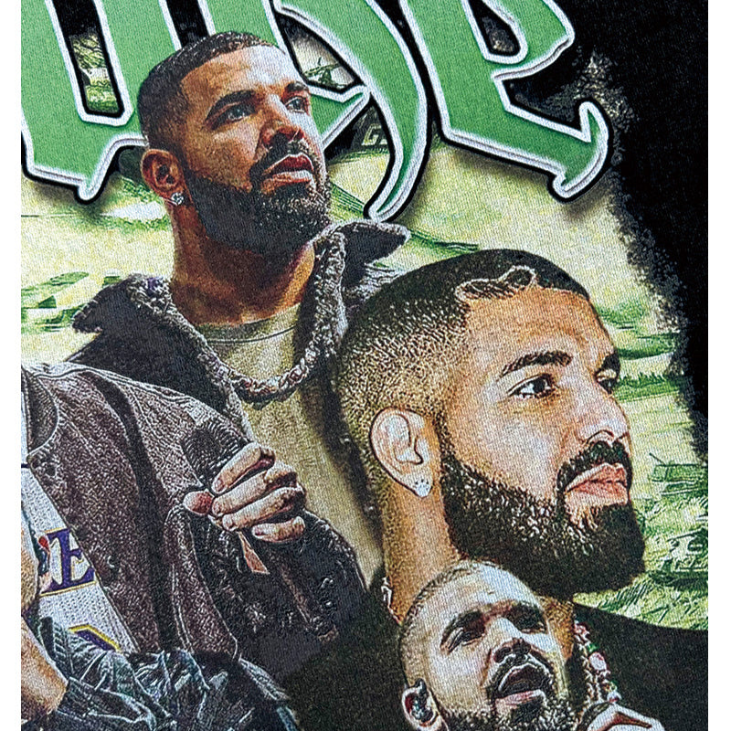 Cool t rapper Drake Printed Hip Hop Street Short Sleeve Vintage Washed T-Shirt Loose Top