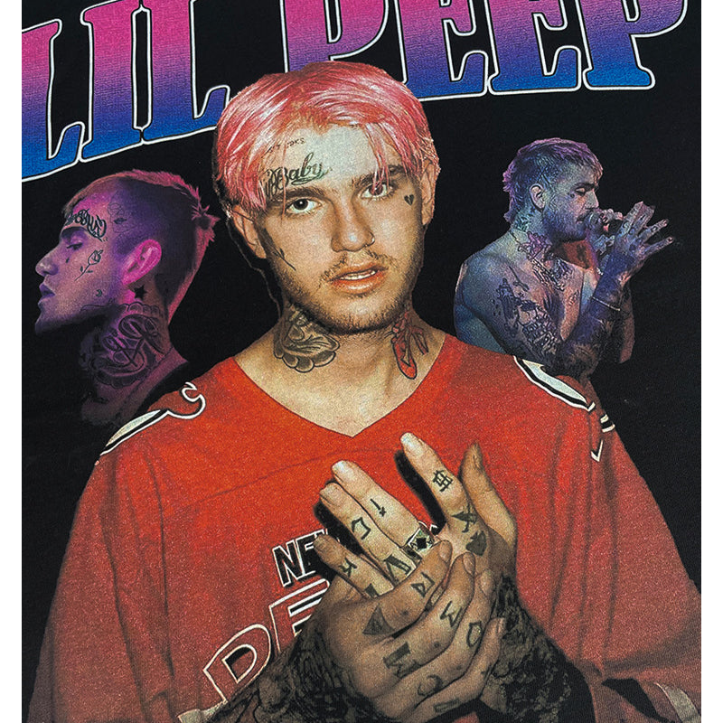 Streetwear masculino hip hop lil peep print short sleeve t-shirt vintage
