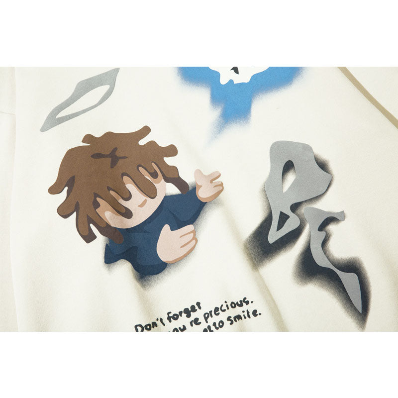 Streetwear Hoodie Cartoon Character Graffiti Print Hooded Sweater Loose Hip Hop